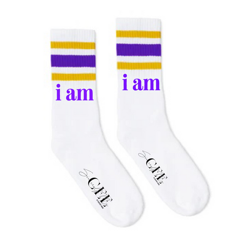 “i am” Purple & Gold Socks